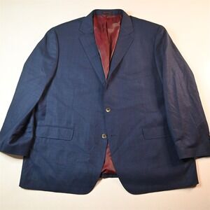 Byron‎ 54R Blue Check 100% Wool Dover Mens Blazer Suit Jacket Sport Coat